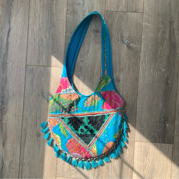 Tribe Azure Fair Trade Handcrafted Large Colorful Quilted Patchwork Shoulder Bag - Picture 5 of 13